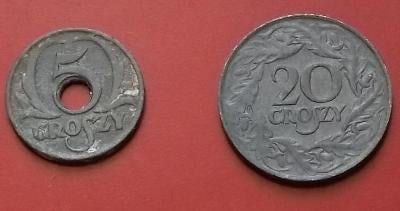 5 grosz 1939 vzácný válečný a 20 Grosz 1923 oba zinek ,pěkné