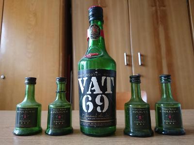 5 ks lahviček VAT 69 whisky a koňak Polignac prázdné  SLEVA