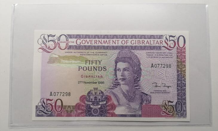 50 Pounds 1986 Gibraltar, Královna Alžběta II., stav UNC - Bankovky