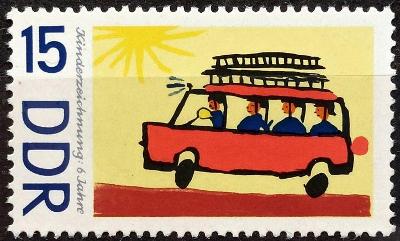 DDR: MiNr.1282 Fire Truck 15pf, Children’s Drawings ** 1967