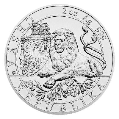 Stříbrná dvouuncová investiční mince Český lev 2019 standard, stav UNC