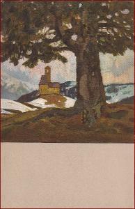 Krajina * strom, kostel, hory, venkovský motiv, umělecká * XM443