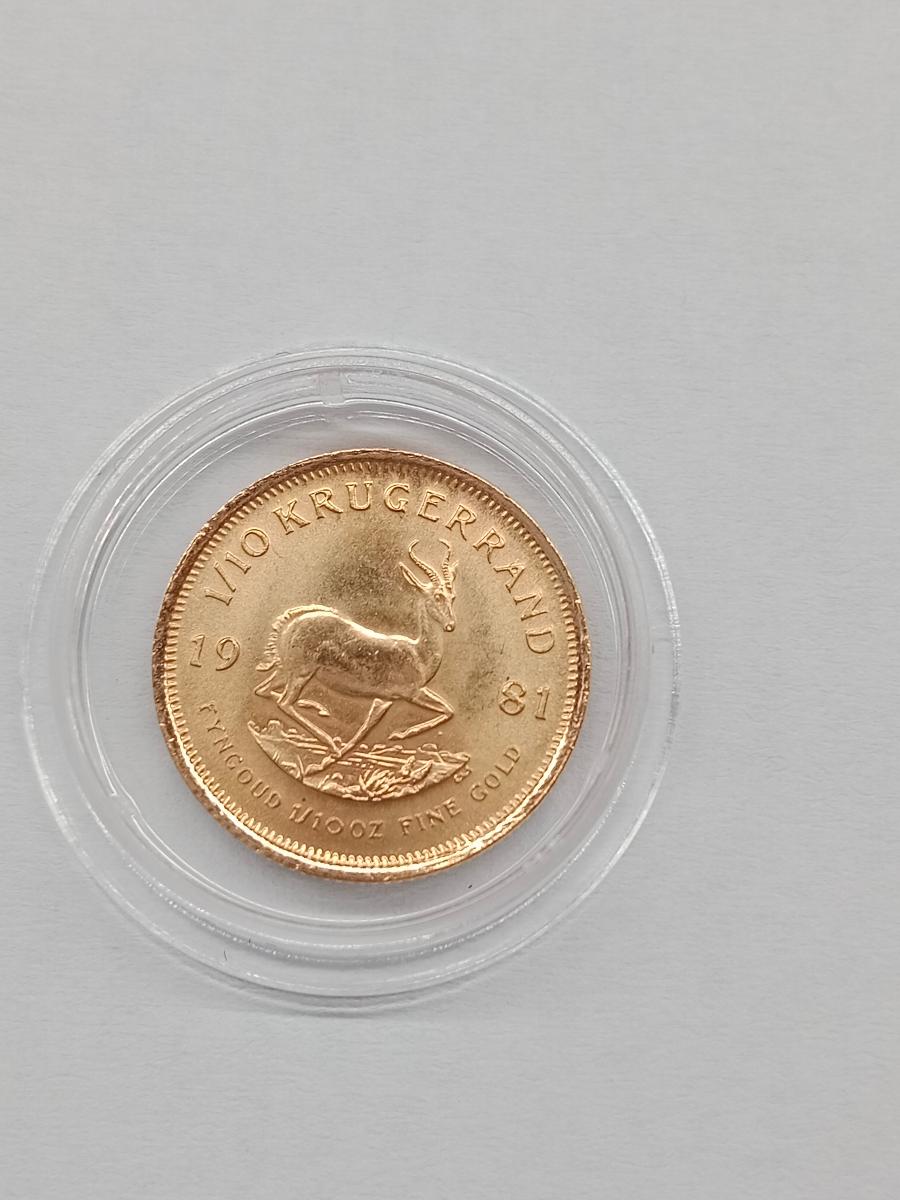 Zlatá investiční mince Krugerrand 1/10 Oz 1981 - Numismatika