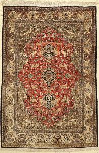 Perský hedvábný orientální íránský koberec goblén teppich Qom Írán