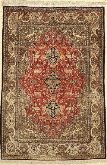 Perský hedvábný orientální íránský koberec goblén teppich Qom Írán - Zařízení pro dům a zahradu