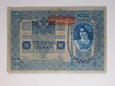 1000 Koruna Corona 1902 - NEPERFOROVANÁ přetisk Deutschosterreich