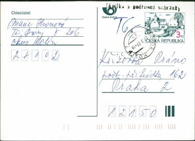 10B5708 Celina Kolín - Praha, zásilka z schránky, zatíženo doplatným
