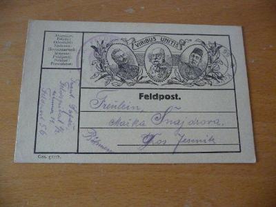 Feldpost - polní pošta,Viribus Unitis ( do Jeseníku 1916 )