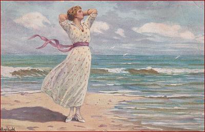 Žena * moře, pláž, krajina, sign. Mailick, umělecká * XM477