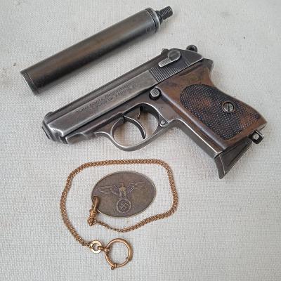Pistole PPK Walther 7,65mm + tlumič, DEKO Model, na číslech WH, SS, LW