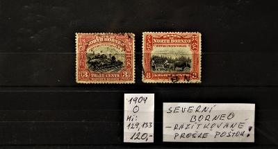 SEVERNÍ BORNEO/prošlé poštou!!!/1909/Mi:129+133/raz.(popis viz. foto).