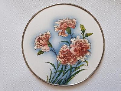 Starožitný keramický tác v montáži motiv karafiáty květiny Art Deco