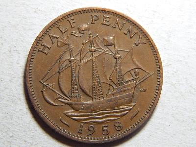 Anglie ½ Penny 1958 XF č25737 