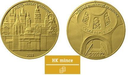 Zlatá mince ČNB 5000 Kč Město Hradec Králové PROOF