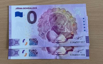 0 Euro Souvenir bankovka Jiřina Bohdalová - 2 po sebe idúce čísla