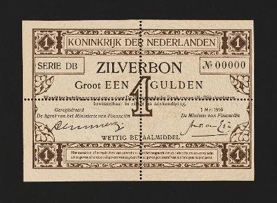 HOLANDSKO - NETHERLANDS - 1 gulden, 1916 - bankovní vzor  -  stav UNC