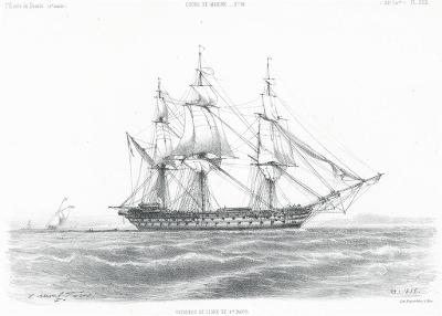 Loď plachetnice, Morel, litografie, 1855