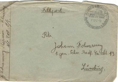 Polní pošta - 17.12.1942 - celistvost - razitko Karwin