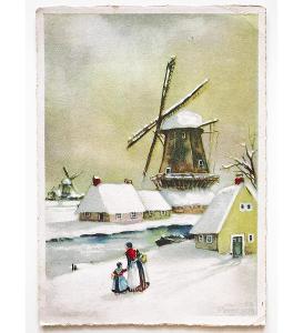 ! ! ! Starožitná pohlednice MLÝN v zimě, rok 1944 ! ! !