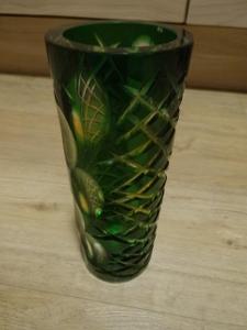 Starožitná váza zelené sklo masívna výška 20,5cm