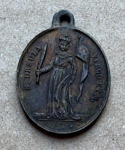 Medaile svátostka 19 stol. svatá Uršula a Anděla přívěšek medailon R-U