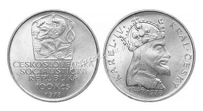 ČSSR, 100 Kčs, Karel IV., 1978, Ag mince, stav 0/0, BJ