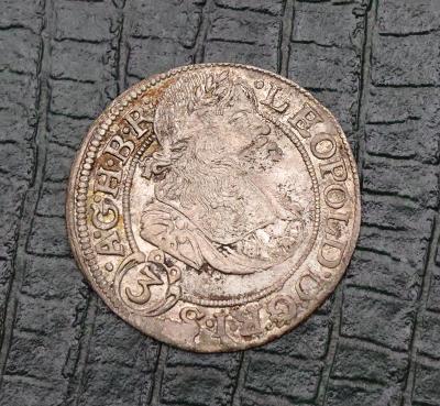 Stříbrný 3 Krejcar Leopolda I. 1670 SHS - Super Patina!