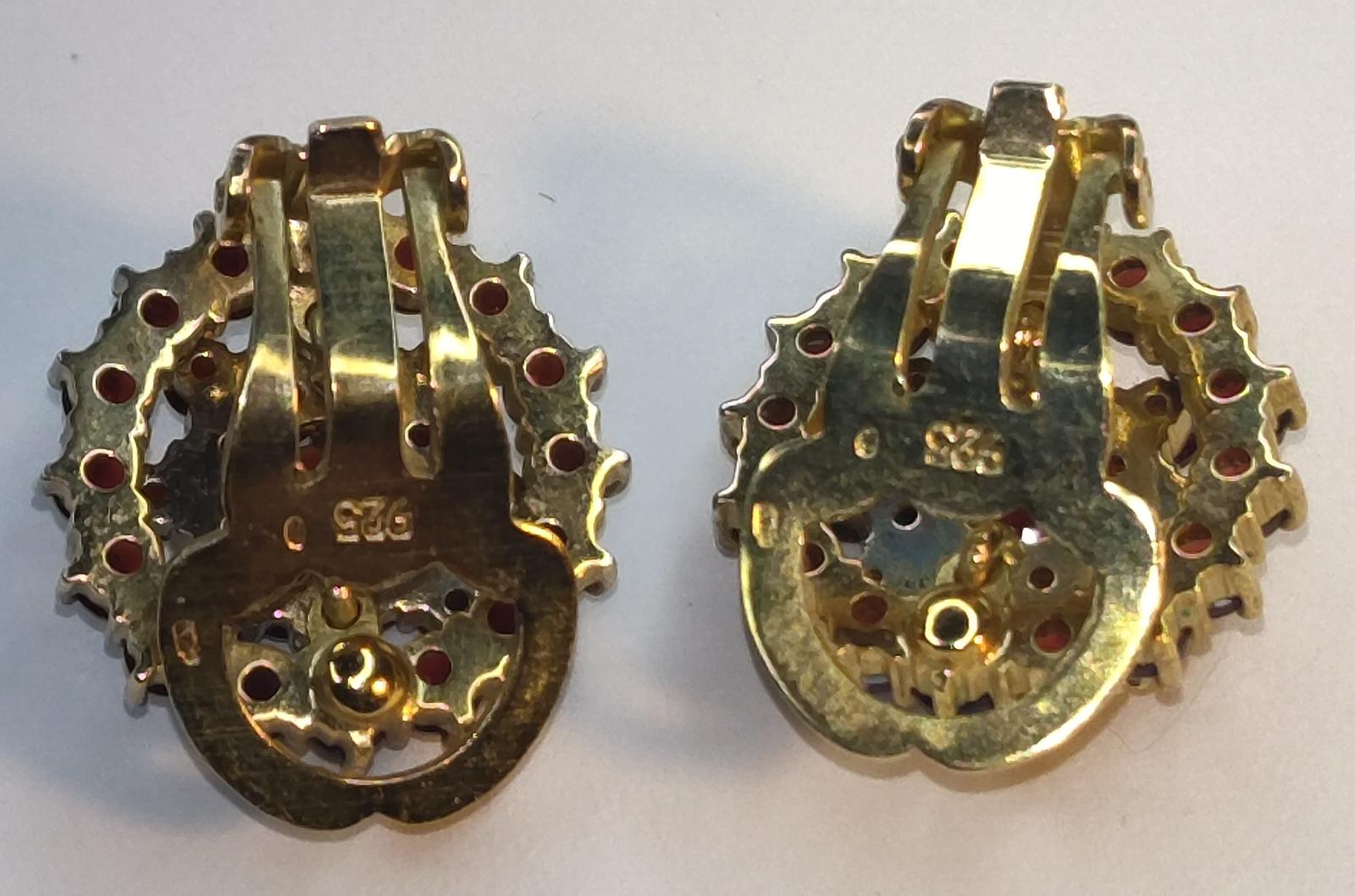 Starožitný granátový šperk - Náušnice s klipsy - Bižuterie