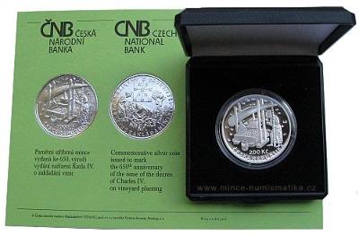 Stříbrná mince 200 Kč - 650. výročí vydání nařízení Karla IV proof