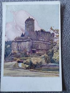 Pohlednice hrad KOST u Sobotky • akvarel od Jar. ŠETELÍKA