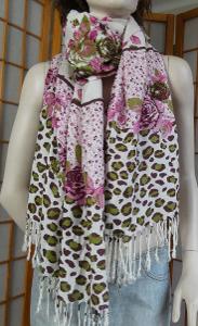 Šál šátek leopard+květy 73x183+tř acrylic jako nový
