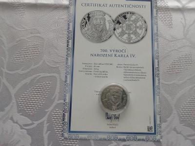 Stříbrná mince 700. výročí narození Karla IV