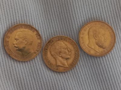 3x zlatá 10 marka Německo Baden, Württemberg a Prusko