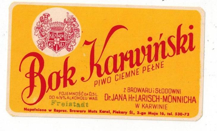 Karviná - Bok Karwiňski - plněno Piekary - Freistadt - Pivní etikety