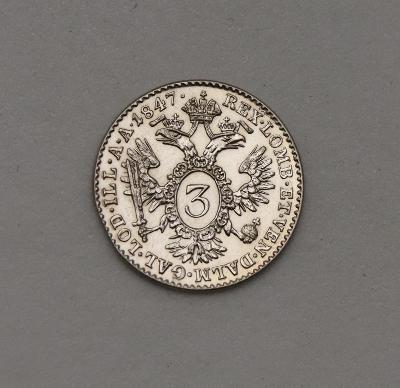 Stříbrný 3 Krejcar 1847 A - Ferdinand V. - Nádherný!