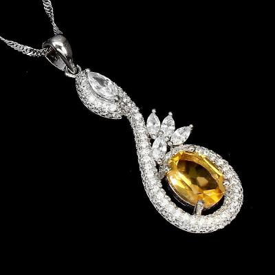 Stříbrný náhrdelník s přírodním citrínem 9x7 mm