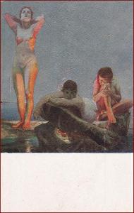 Akt (erotika) * žena, trojice, koupel, útes, pobřeží, umělecká * M2005