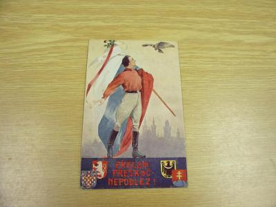 Stará sokolská pohlednice 1921, sokol prapor, Ružindol Trnava