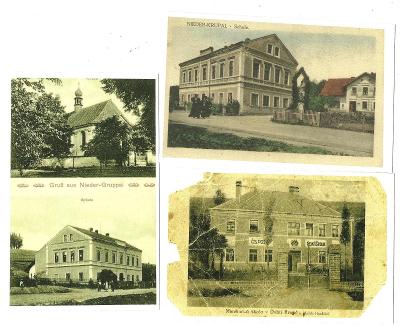 Dolní Krupá škola a kostel 3x reprinty