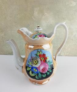 porcelánová čajová konvice víčko ruční malba květů