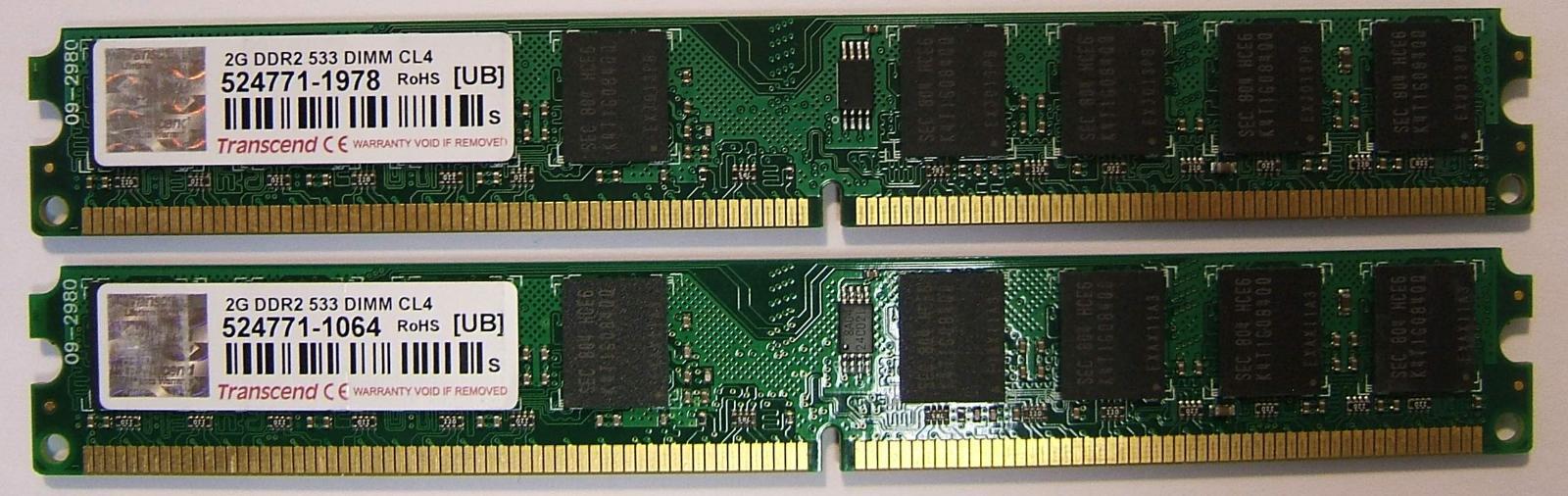 2ks DDR2 2Gb 533MHz CL4 (celkem 4GB) - záruka - Počítače a hry