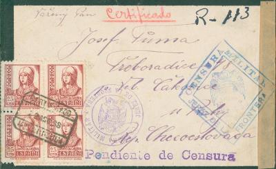 17B1740 Španělsko,provincie Cadis- J.Tůma , Čakovice- vojenská cenzůra