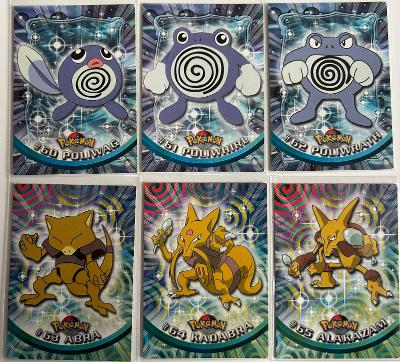 6x Pokemon Topps karty Series1 1999, Alakazam, Poliwrath