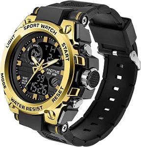 Pánské černé sportovní hodinky se zlatým zdobením Findtime