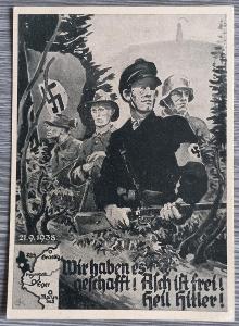 Pohled Asch Aš - Sudetenland propaganda - 1938 - Asch is frei!