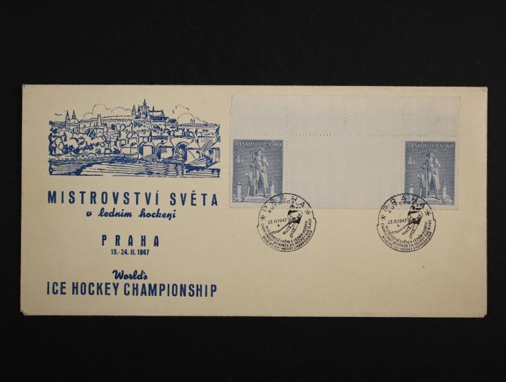 Příležitostná obálka k Mistrovství světa v ledním hokeji 1947 - Filatelie