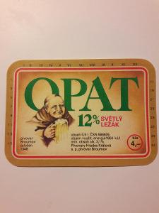 Pivní etiketa - pivovar Broumov - OPAT světlý ležák