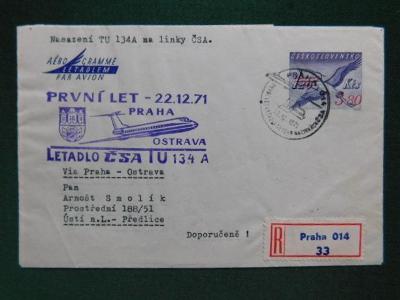 R-Dopis - První Let Praha - Ostrava 22.12.1971 - AEROGRAMY - CAE 7 Typ