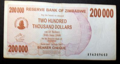 200000 DOLLAR 2007 ZIMBABWE P49 z obehu