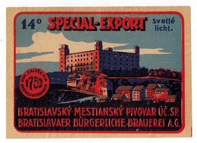 Bratislava - měšťanský pivovar - 14 Special - 11,6x8,2 cm